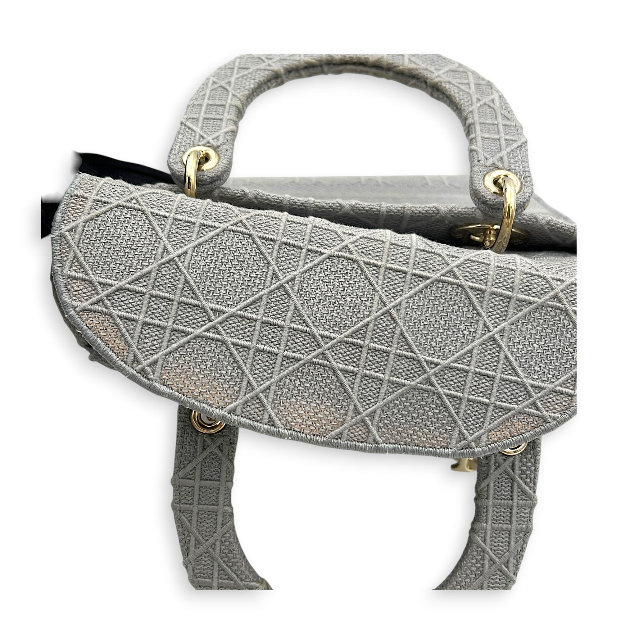 Lady D-Lite Top Handle Bag Grey in Canvas, Gold hardware