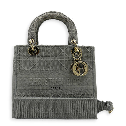 Lady D-Lite Top Handle Bag Grey in Canvas, Gold hardware