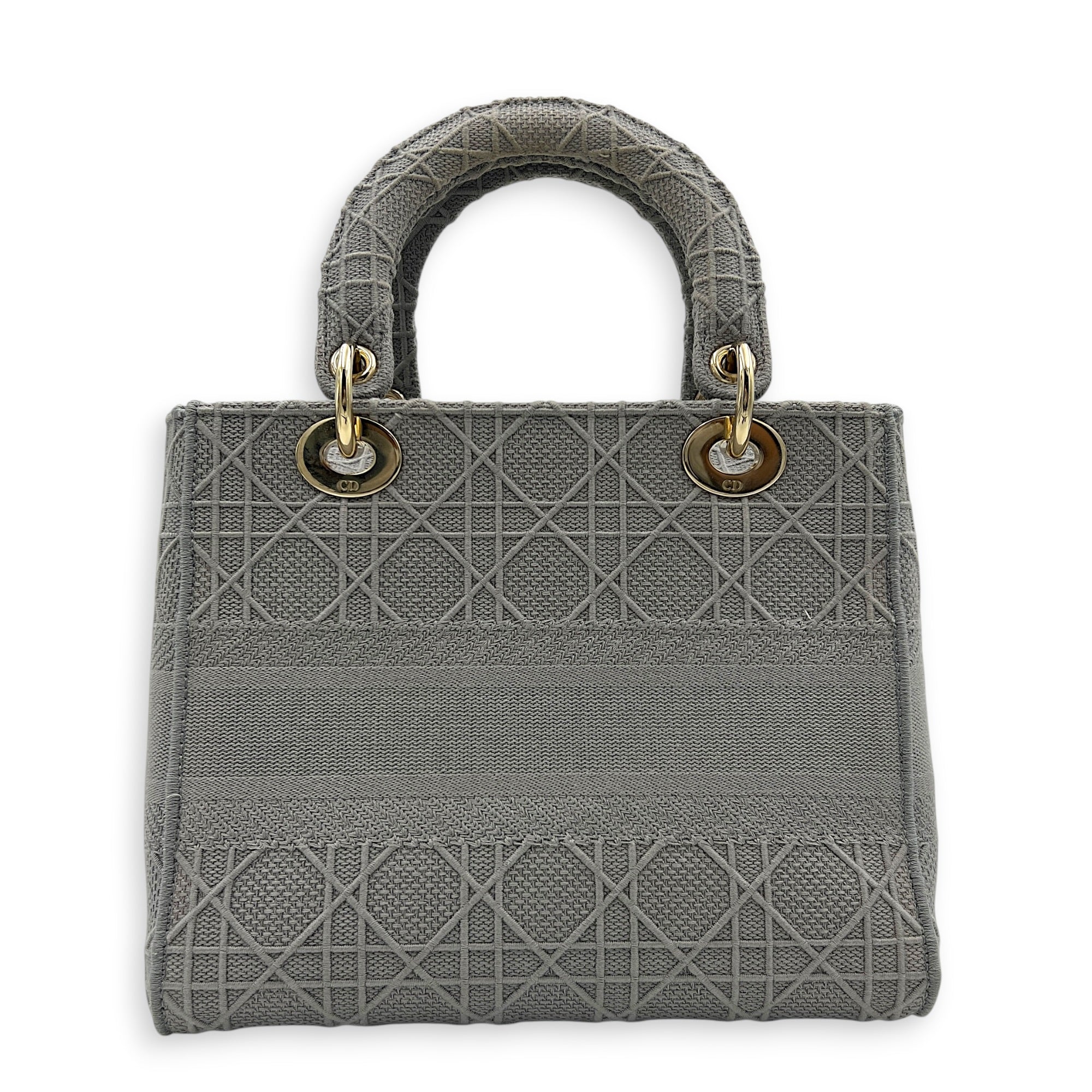 Lady D-Lite Top Handle Bag Grey in Canvas, Gold hardware