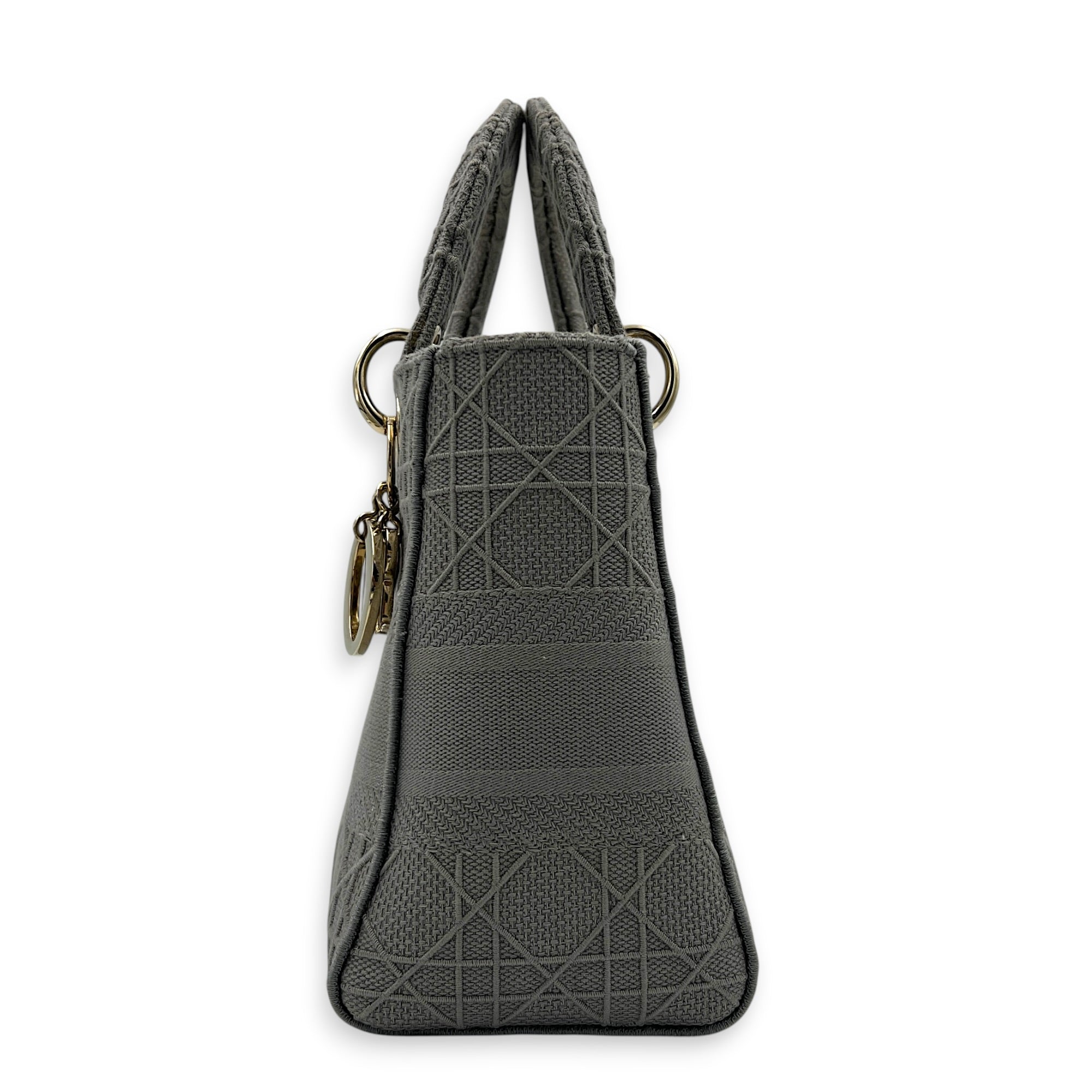 Lady D-Lite Top Handle Bag Grey in Canvas, Gold hardware