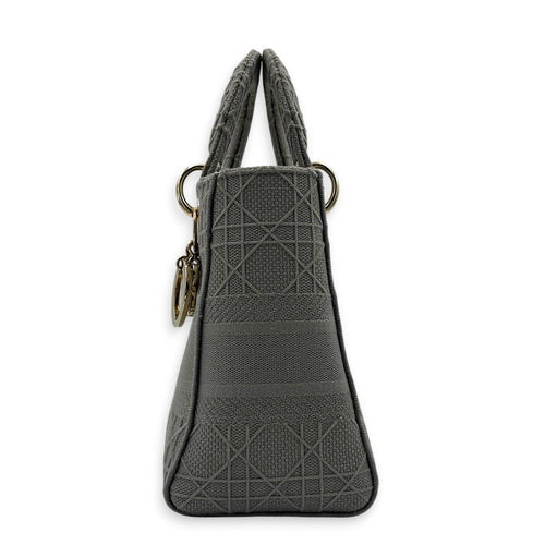 Lady D-Lite Top Handle Bag Grey in Canvas, Gold hardware