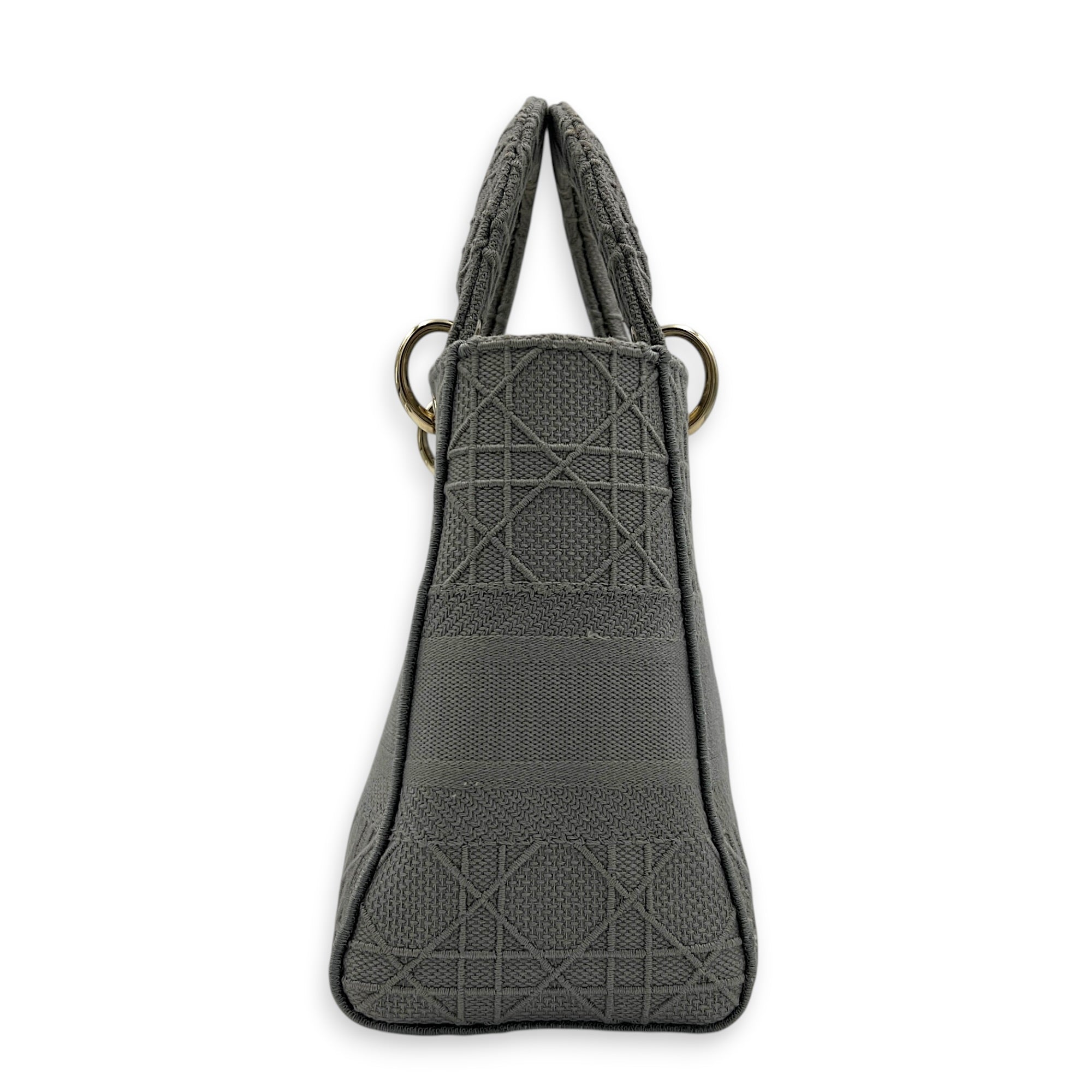 Lady D-Lite Top Handle Bag Grey in Canvas, Gold hardware