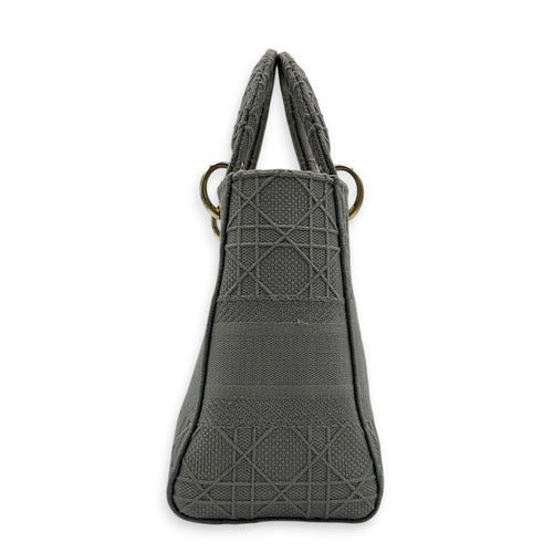 Lady D-Lite Top Handle Bag Grey in Canvas, Gold hardware