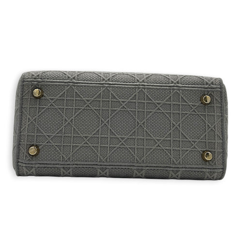 Lady D-Lite Top Handle Bag Grey in Canvas, Gold hardware