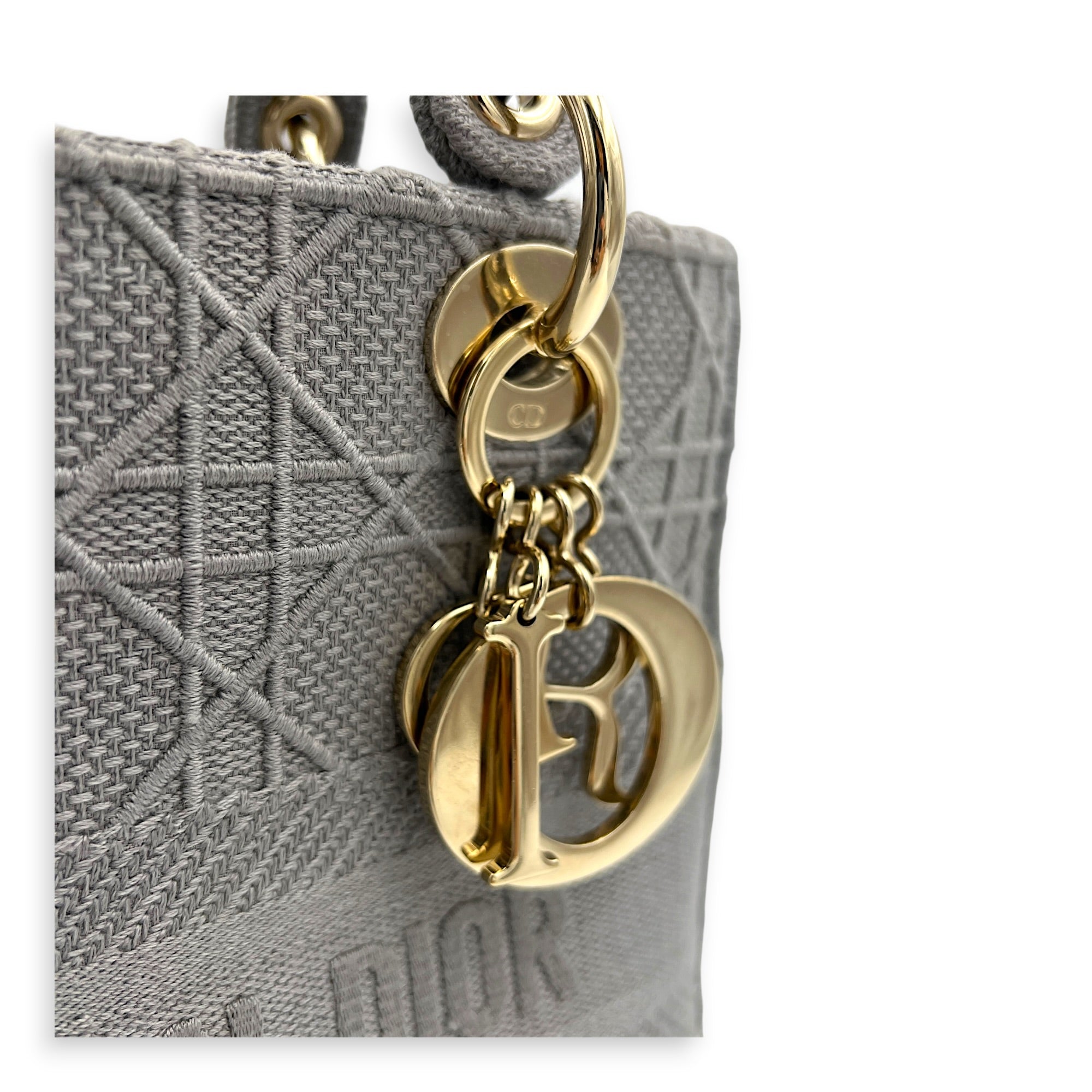 Lady D-Lite Top Handle Bag Grey in Canvas, Gold hardware