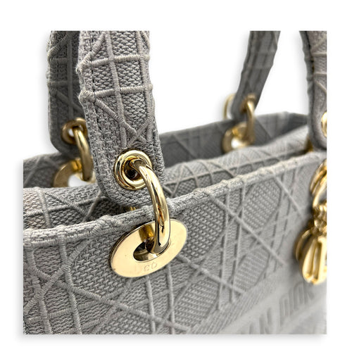 Lady D-Lite Top Handle Bag Grey in Canvas, Gold hardware