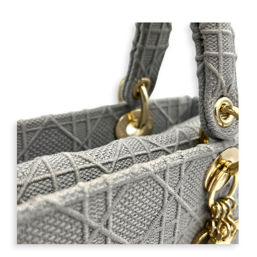Lady D-Lite Top Handle Bag Grey in Canvas, Gold hardware