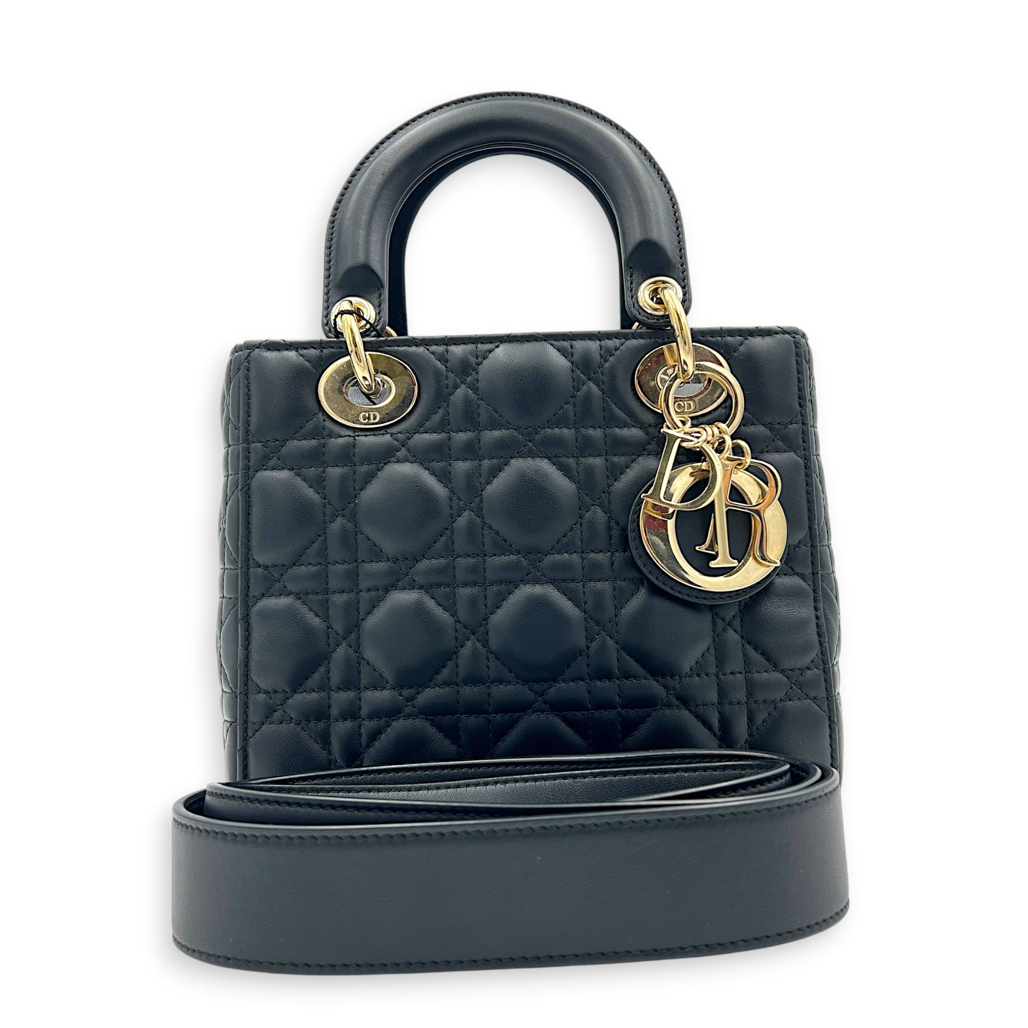 Lady Dior My ABCDior Top Handle Bag Small Black in Lambskin, Gold hardware