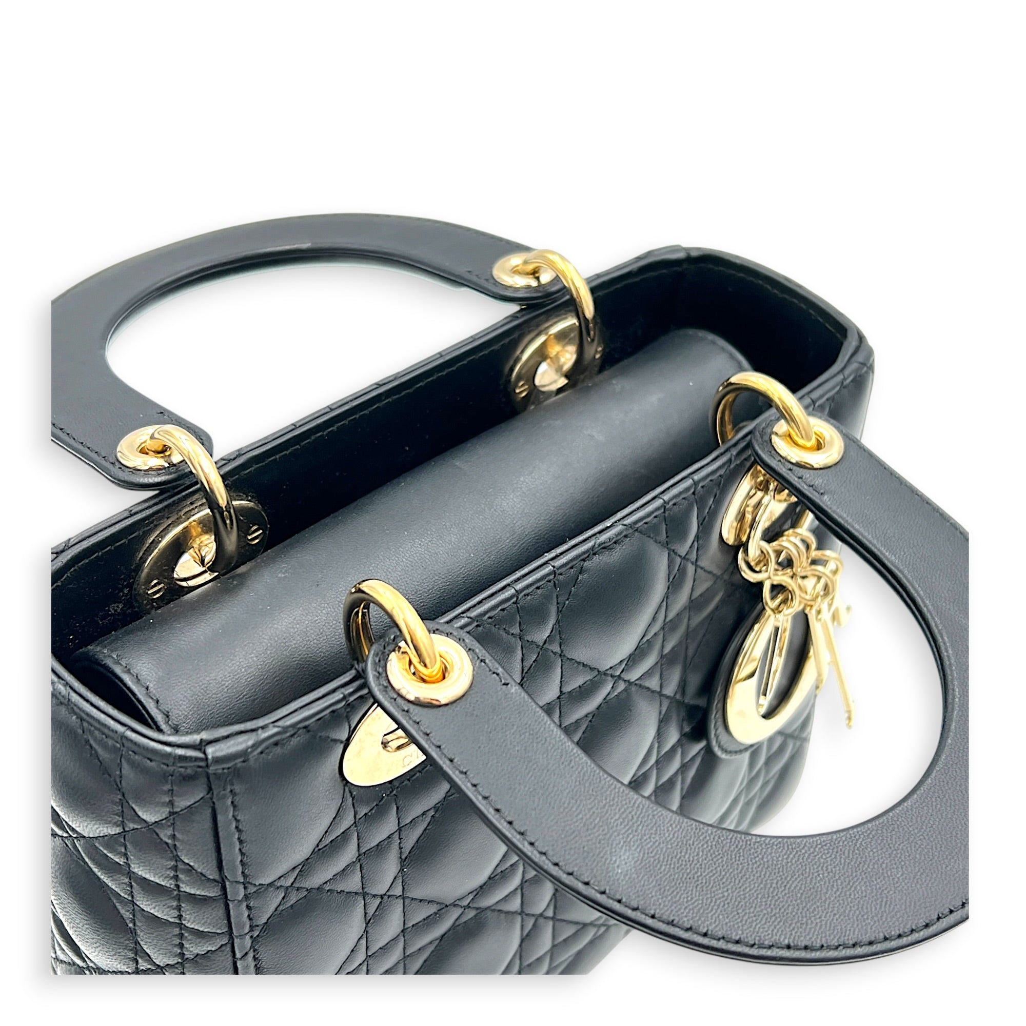 Lady Dior My ABCDior Top Handle Bag Small Black in Lambskin, Gold hardware