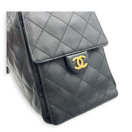 C25 Medium Black Shoulder Bag in Caviar Leather, Gold hardware