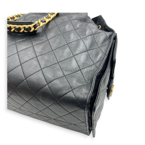 C25 Medium Black Shoulder Bag in Caviar Leather, Gold hardware