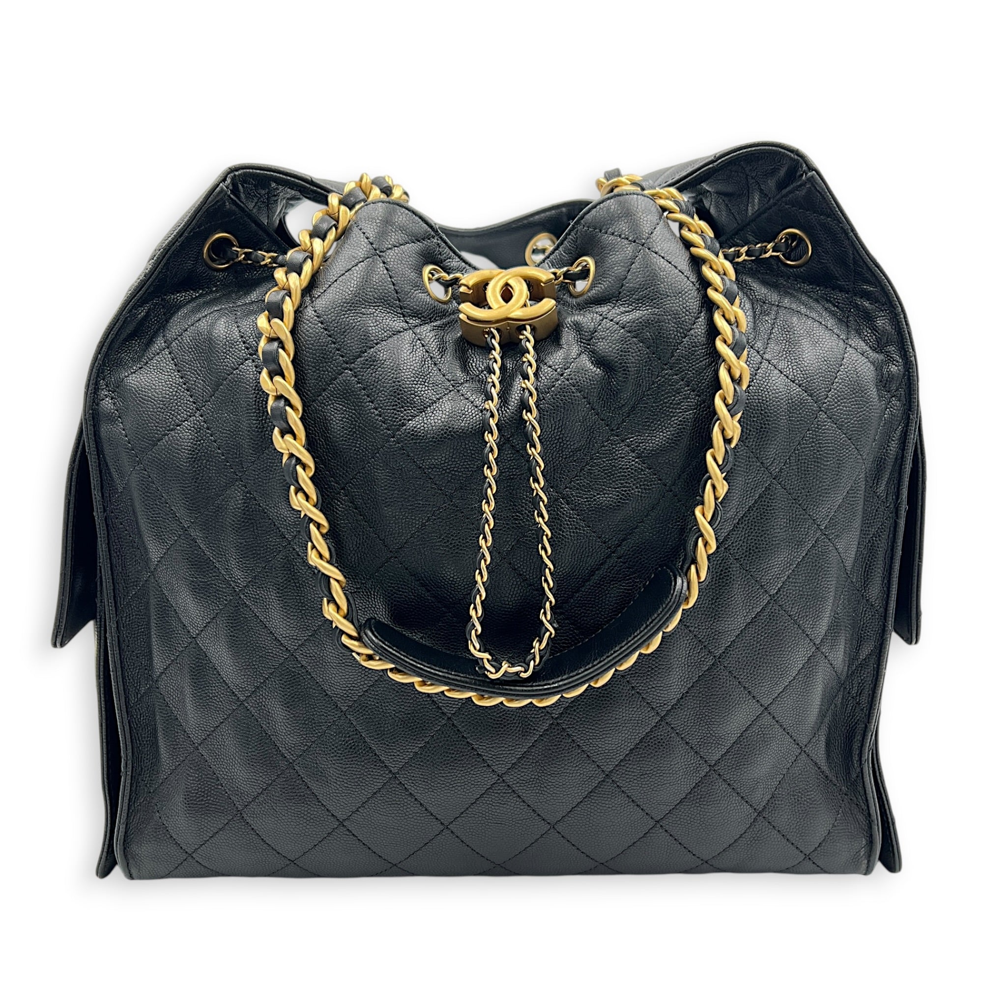 C25 Medium Black Shoulder Bag in Caviar Leather, Gold hardware