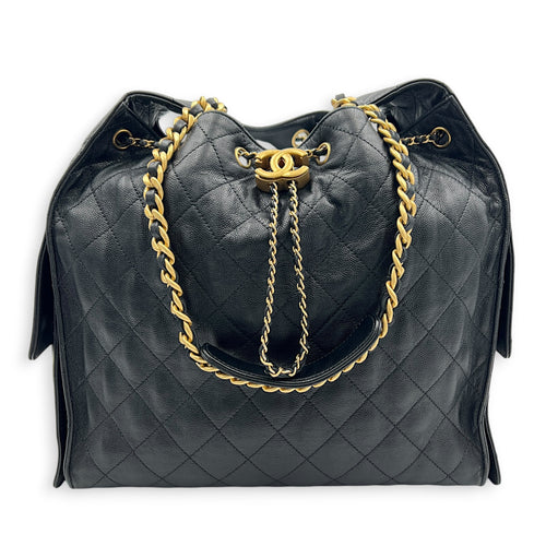 C25 Medium Black Shoulder Bag in Caviar Leather, Gold hardware