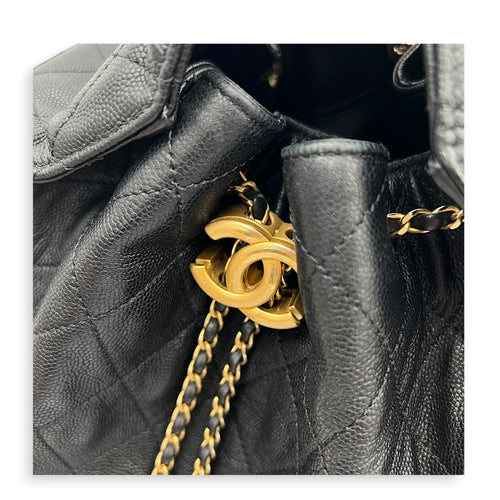 C25 Medium Black Shoulder Bag in Caviar Leather, Gold hardware