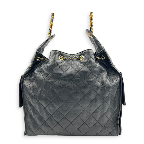 C25 Medium Black Shoulder Bag in Caviar Leather, Gold hardware