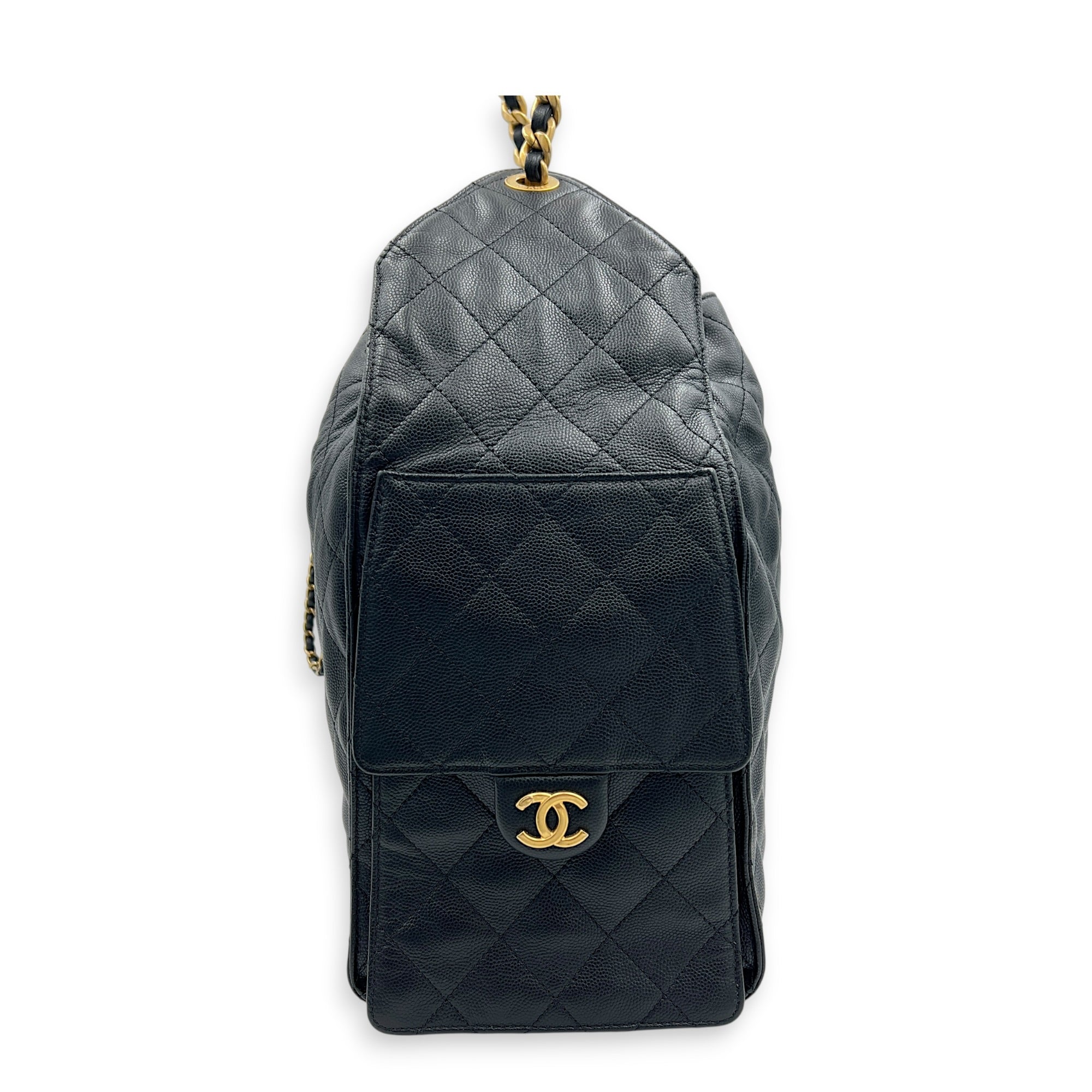 C25 Medium Black Shoulder Bag in Caviar Leather, Gold hardware