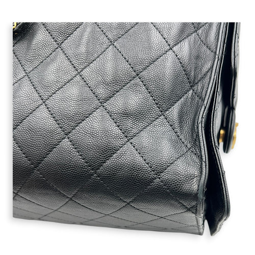 C25 Medium Black Shoulder Bag in Caviar Leather, Gold hardware