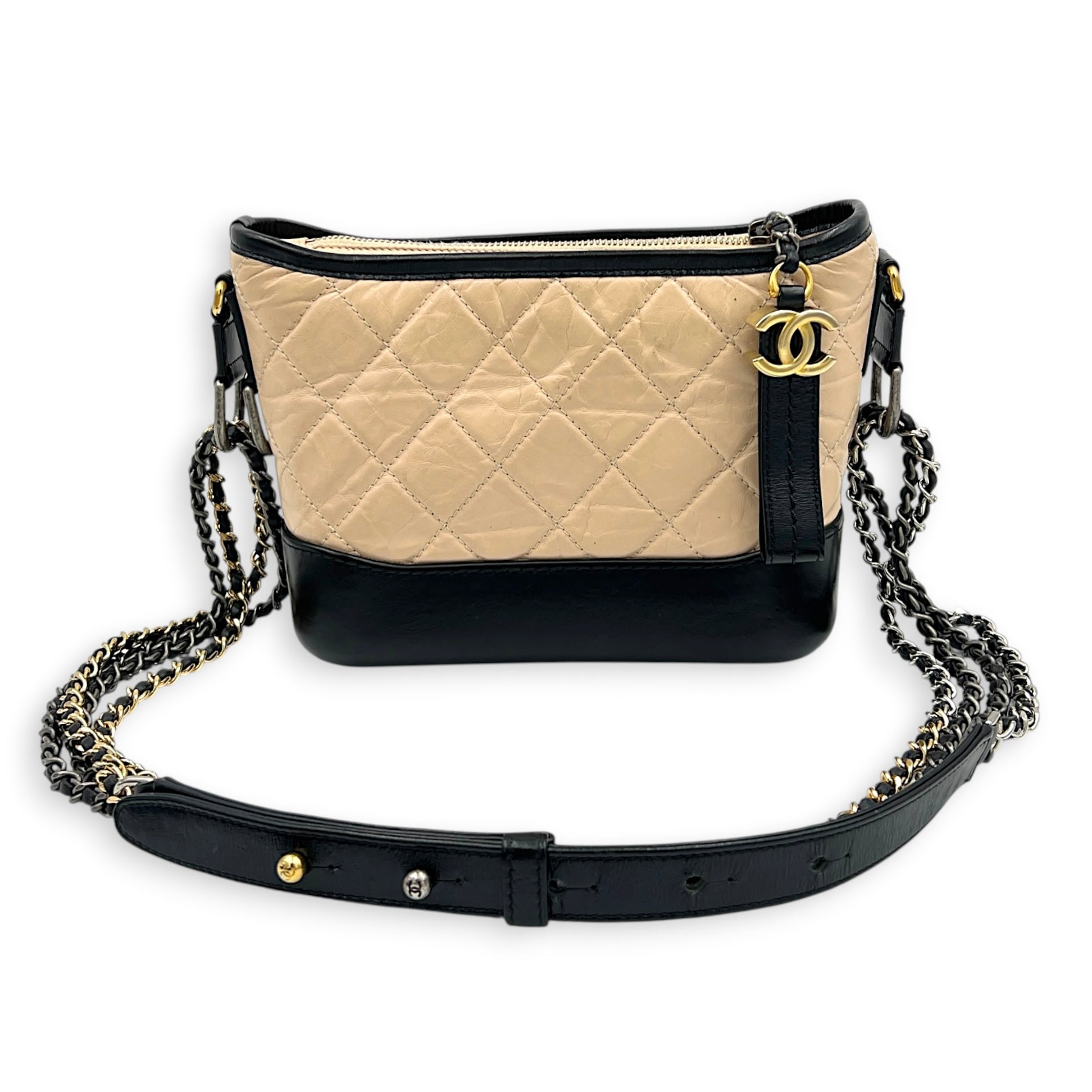 Gabrielle Shoulder Bag Beige in Calfskin, Mixed hardware