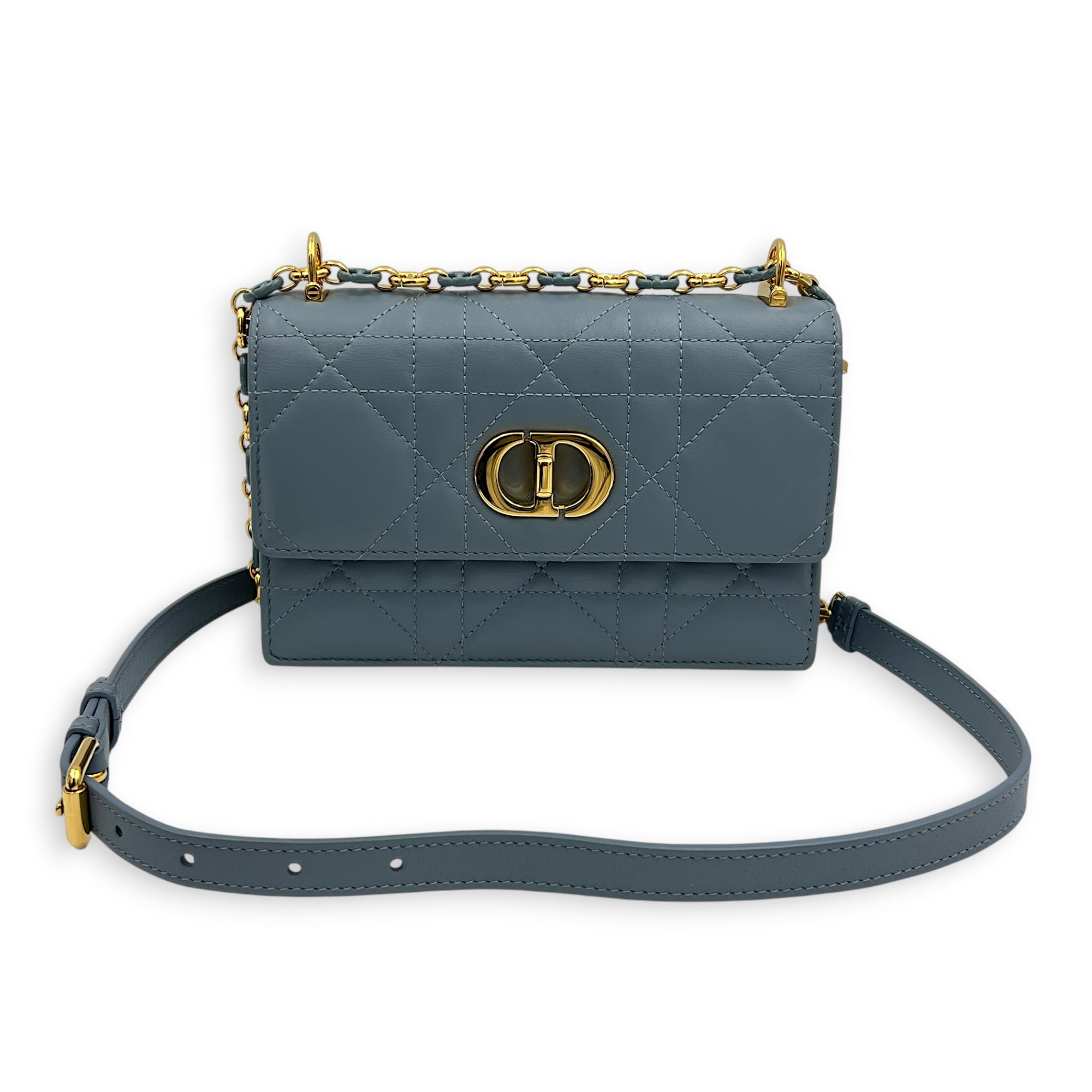 Miss Caro Shoulder Bag Grey in Calfskin, Gold hardware