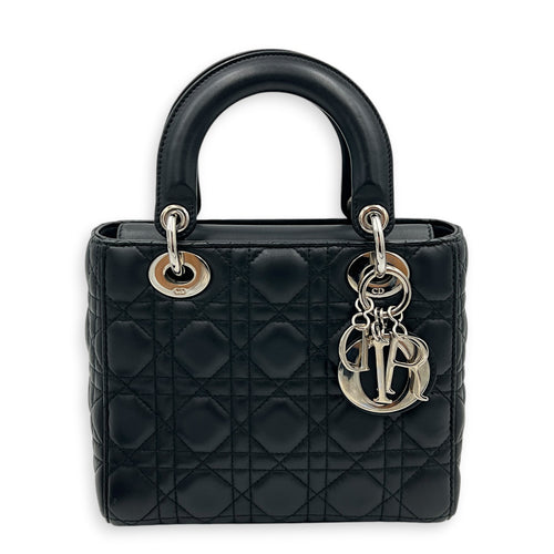Lady Dior Top Handle Bag Black in Lambskin, Silver hardware