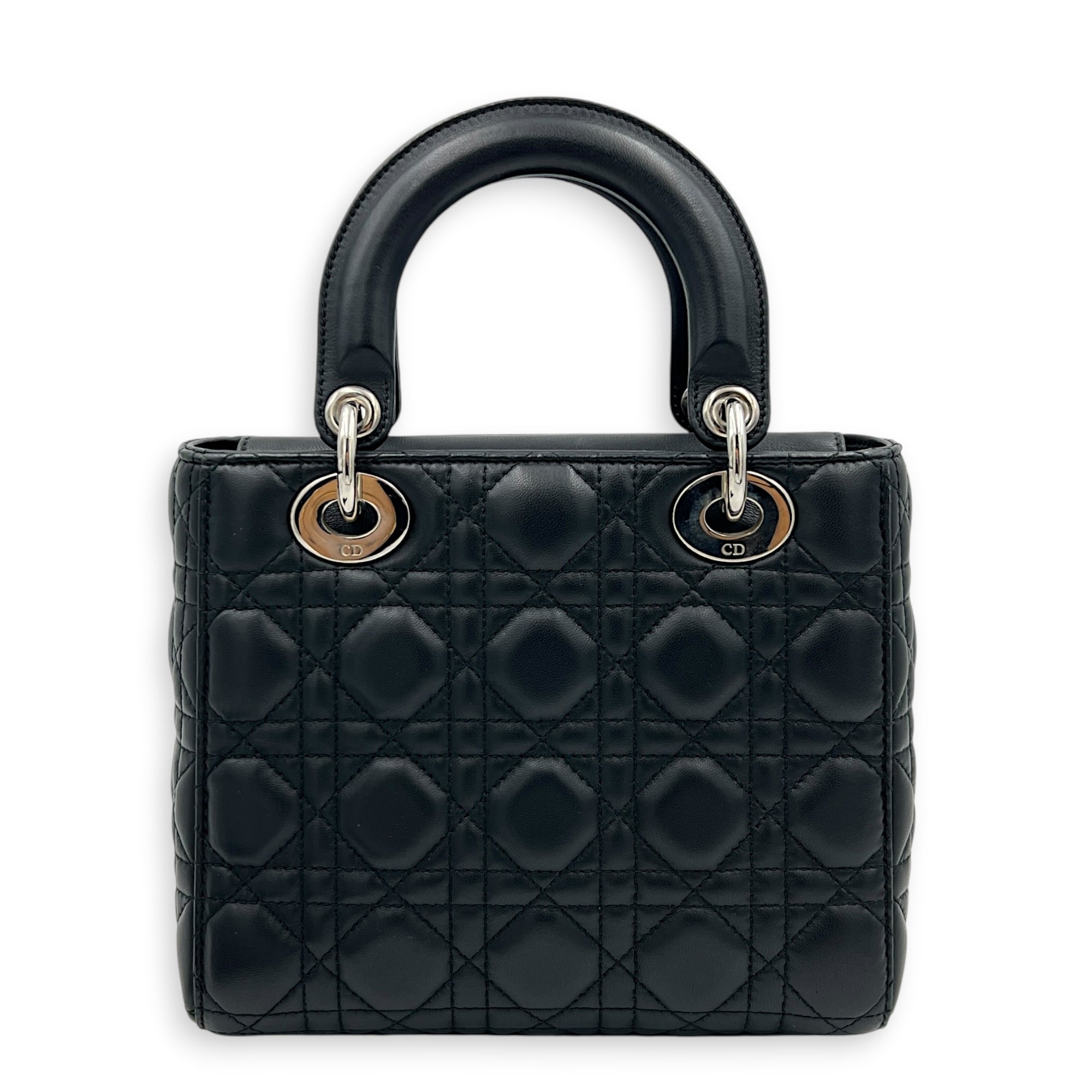 Lady Dior Top Handle Bag Black in Lambskin, Silver hardware
