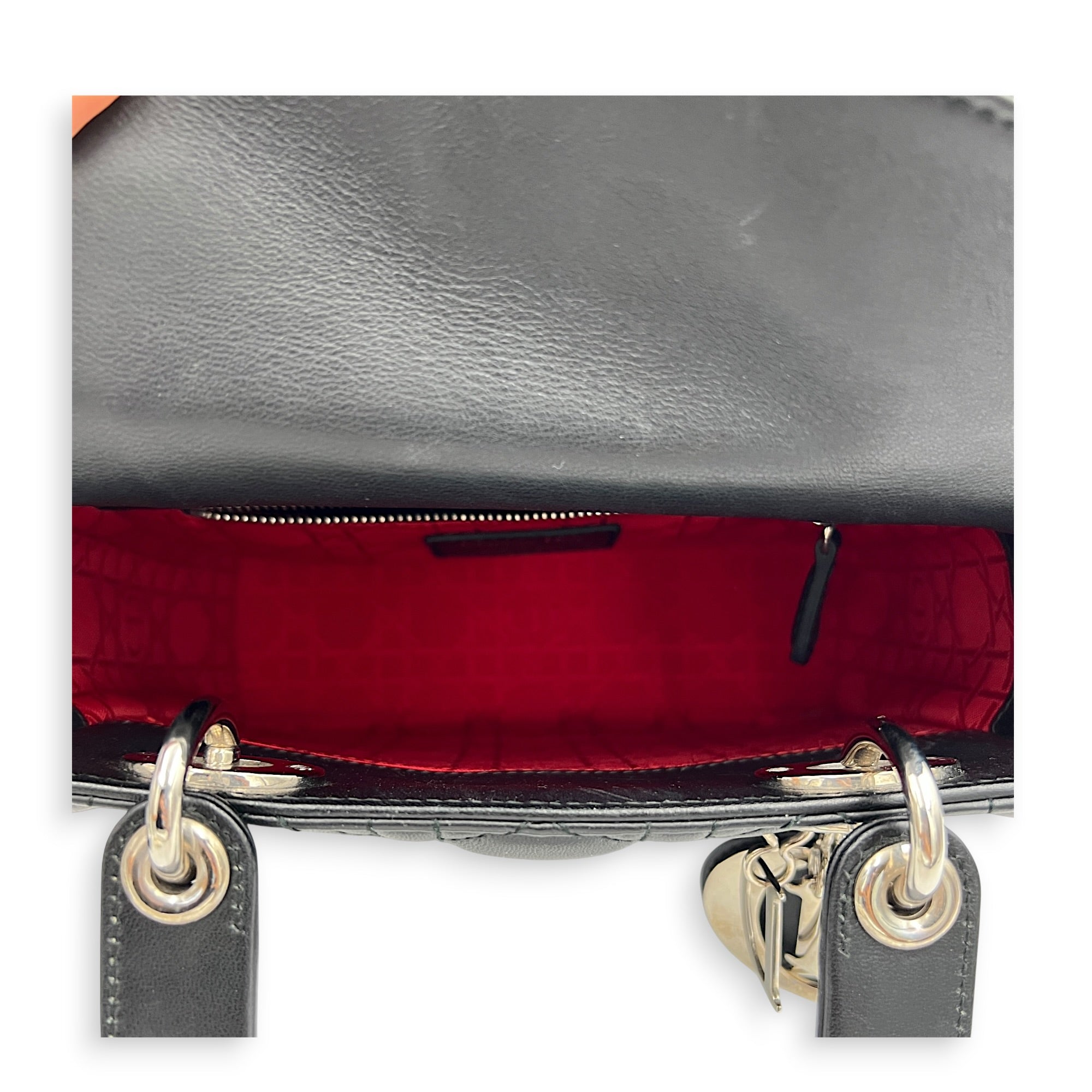 Lady Dior Top Handle Bag Black in Lambskin, Silver hardware