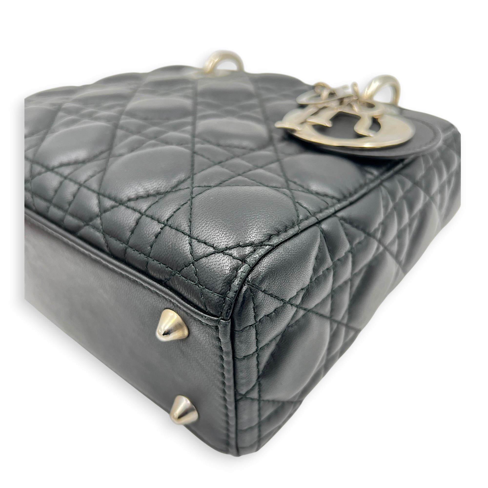 Lady Dior Top Handle Bag Black in Lambskin, Silver hardware
