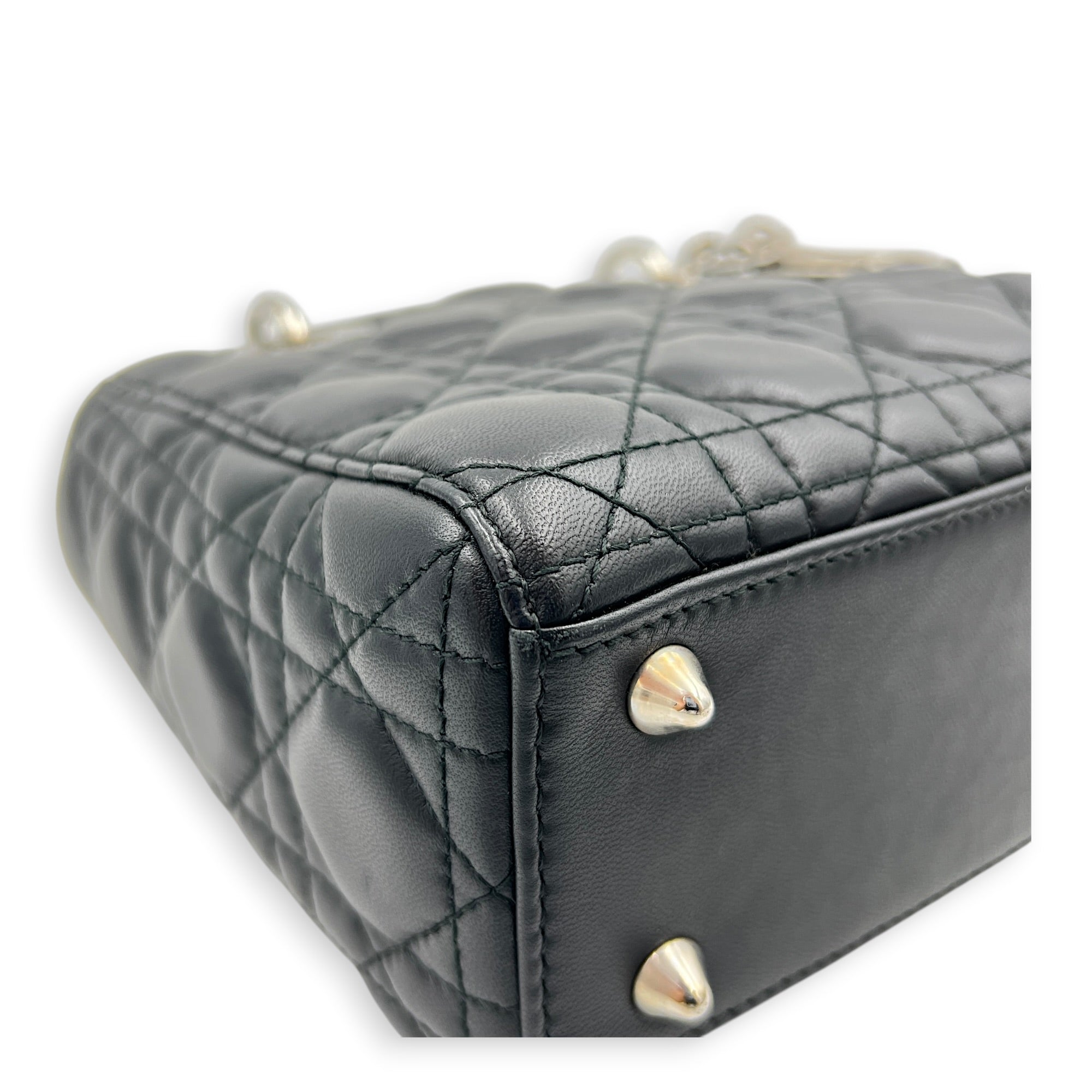 Lady Dior Top Handle Bag Black in Lambskin, Silver hardware
