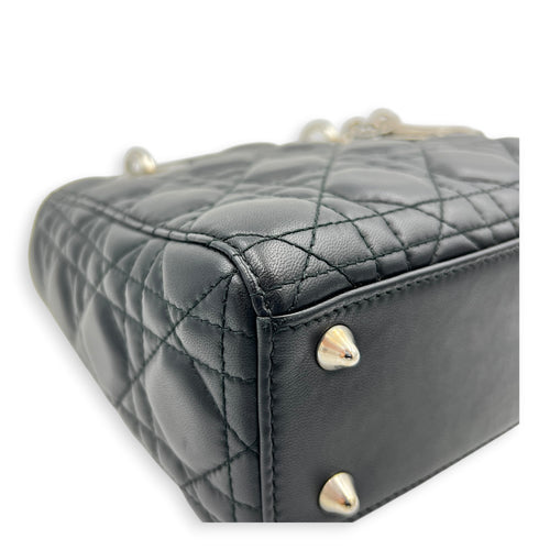 Lady Dior Top Handle Bag Black in Lambskin, Silver hardware