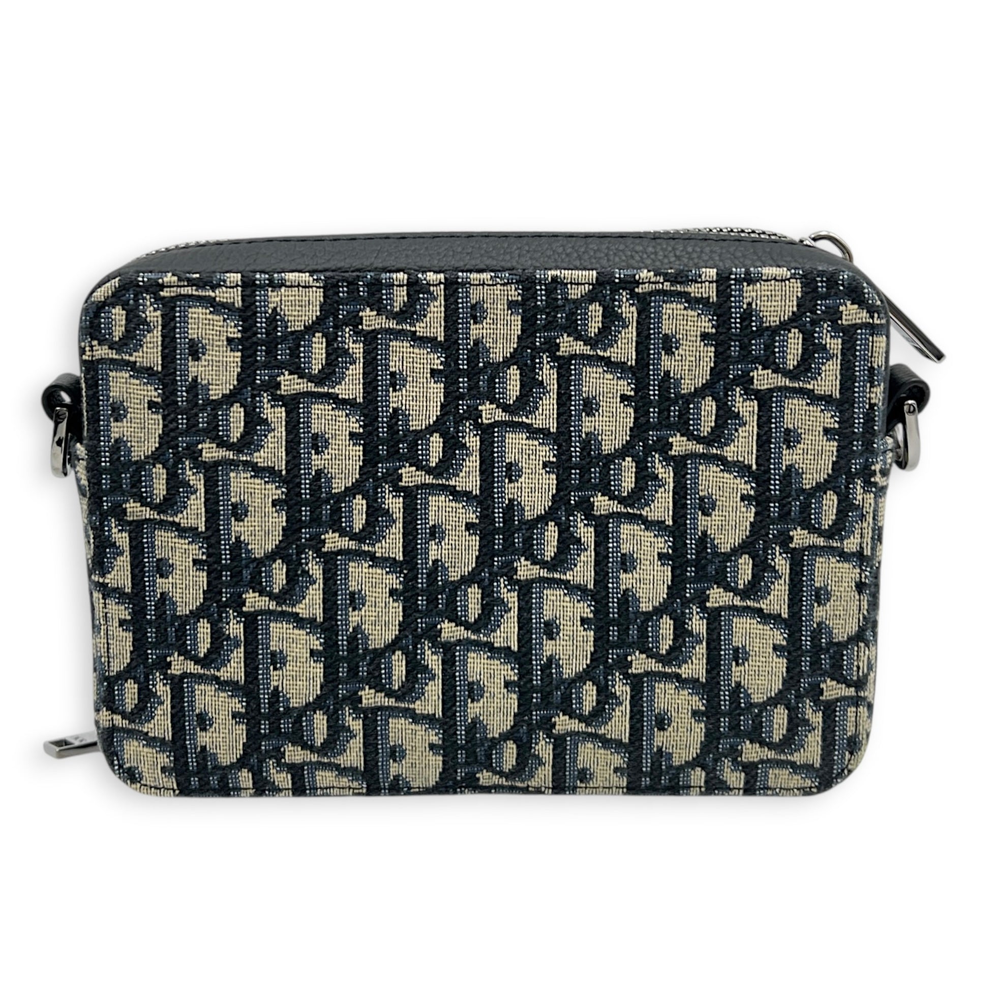 Double Zip Camera Shoulder Bag Blue in Canvas, Silver hardware