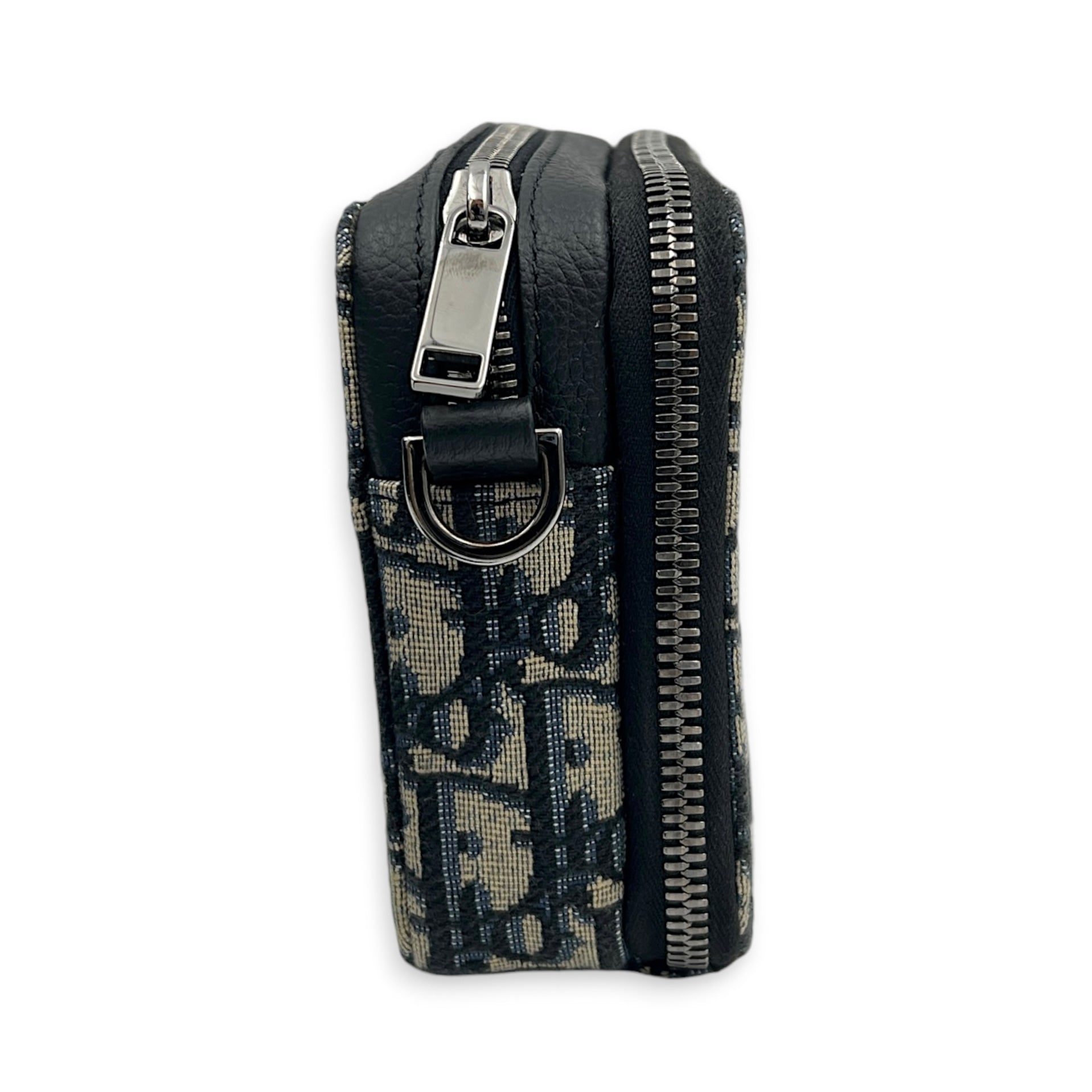 Double Zip Camera Shoulder Bag Blue in Canvas, Silver hardware