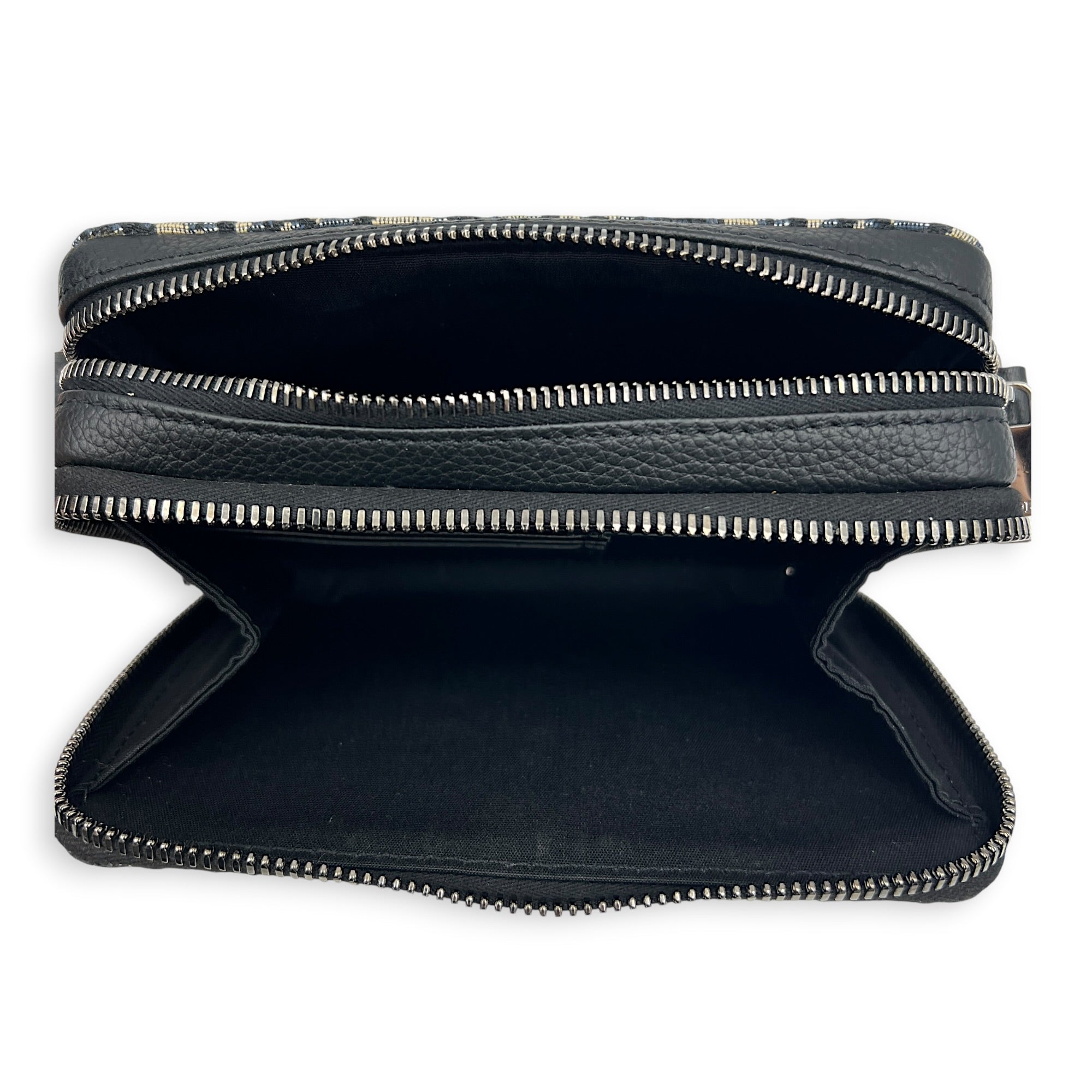 Double Zip Camera Shoulder Bag Blue in Canvas, Silver hardware