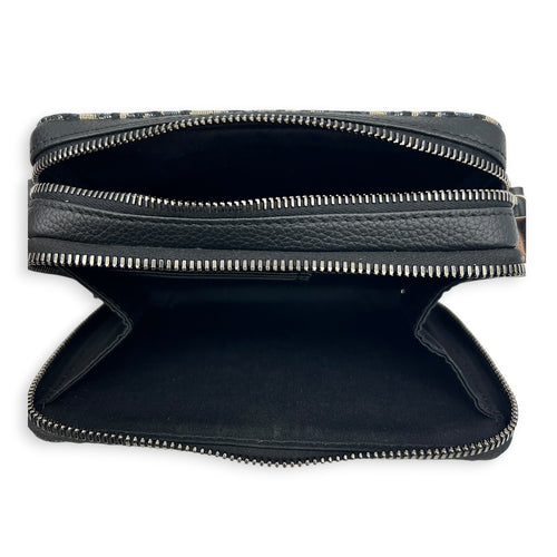 Double Zip Camera Shoulder Bag Blue in Canvas, Silver hardware