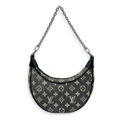 Loop Shoulder Bag Black in Denim, Silver hardware