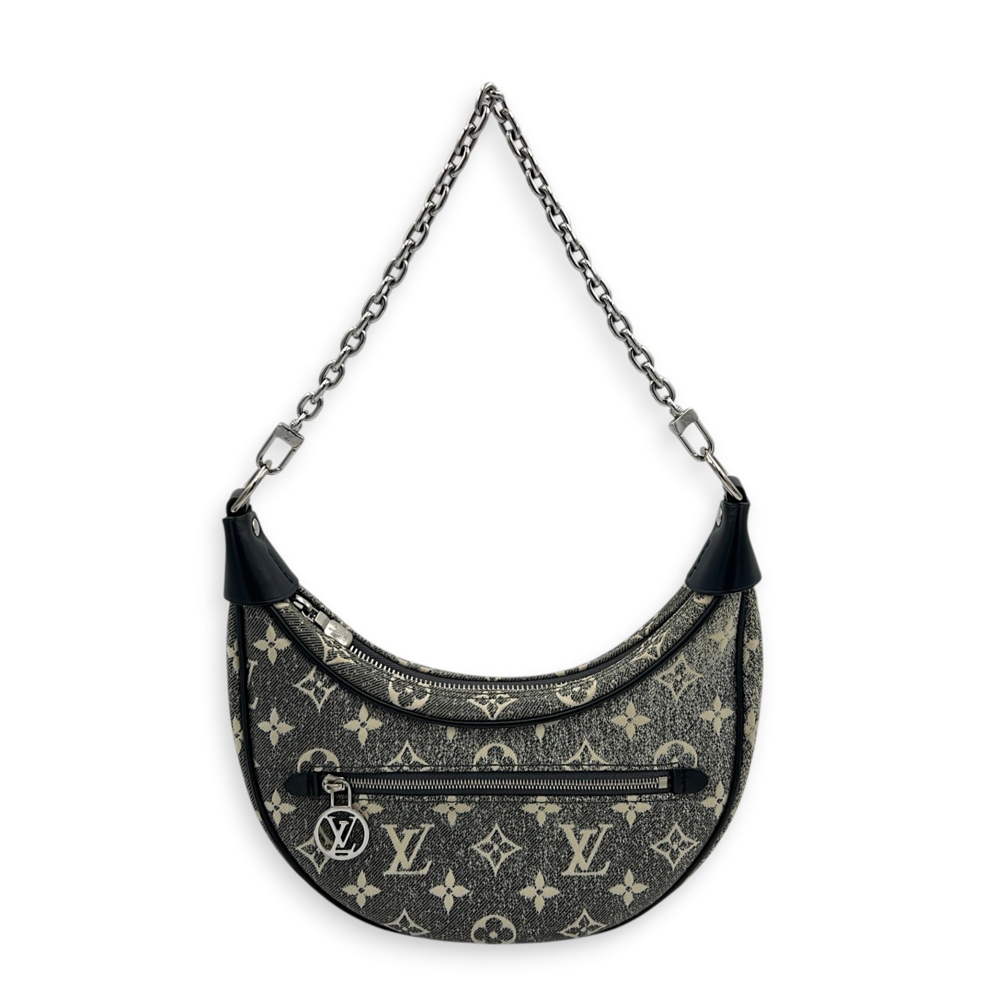 Loop Shoulder Bag Black in Denim, Silver hardware
