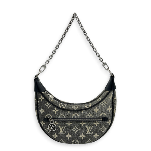 Loop Shoulder Bag Black in Denim, Silver hardware