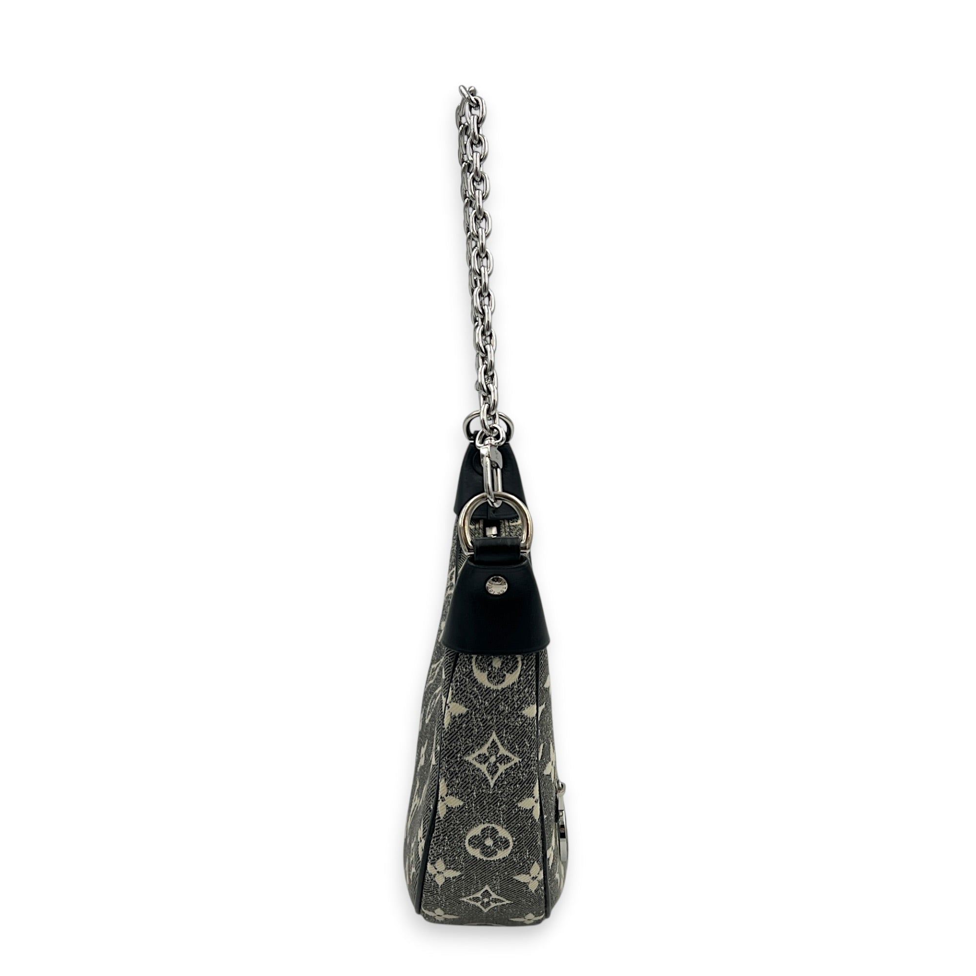 Loop Shoulder Bag Black in Denim, Silver hardware