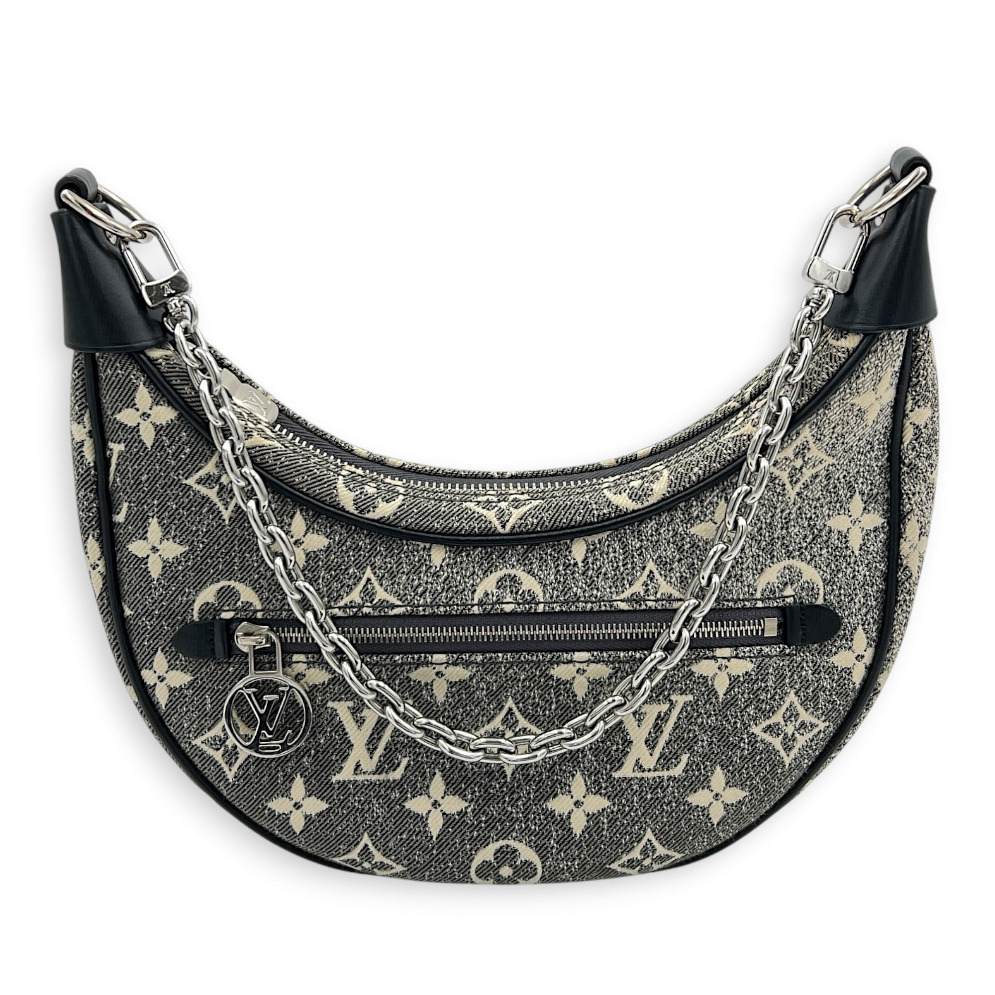 Loop Shoulder Bag Black in Denim, Silver hardware