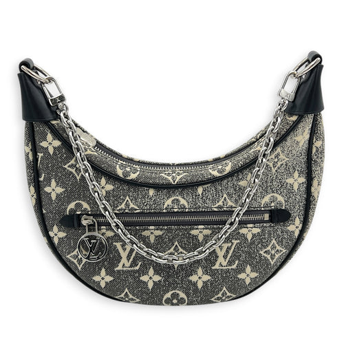 Loop Shoulder Bag Black in Denim, Silver hardware