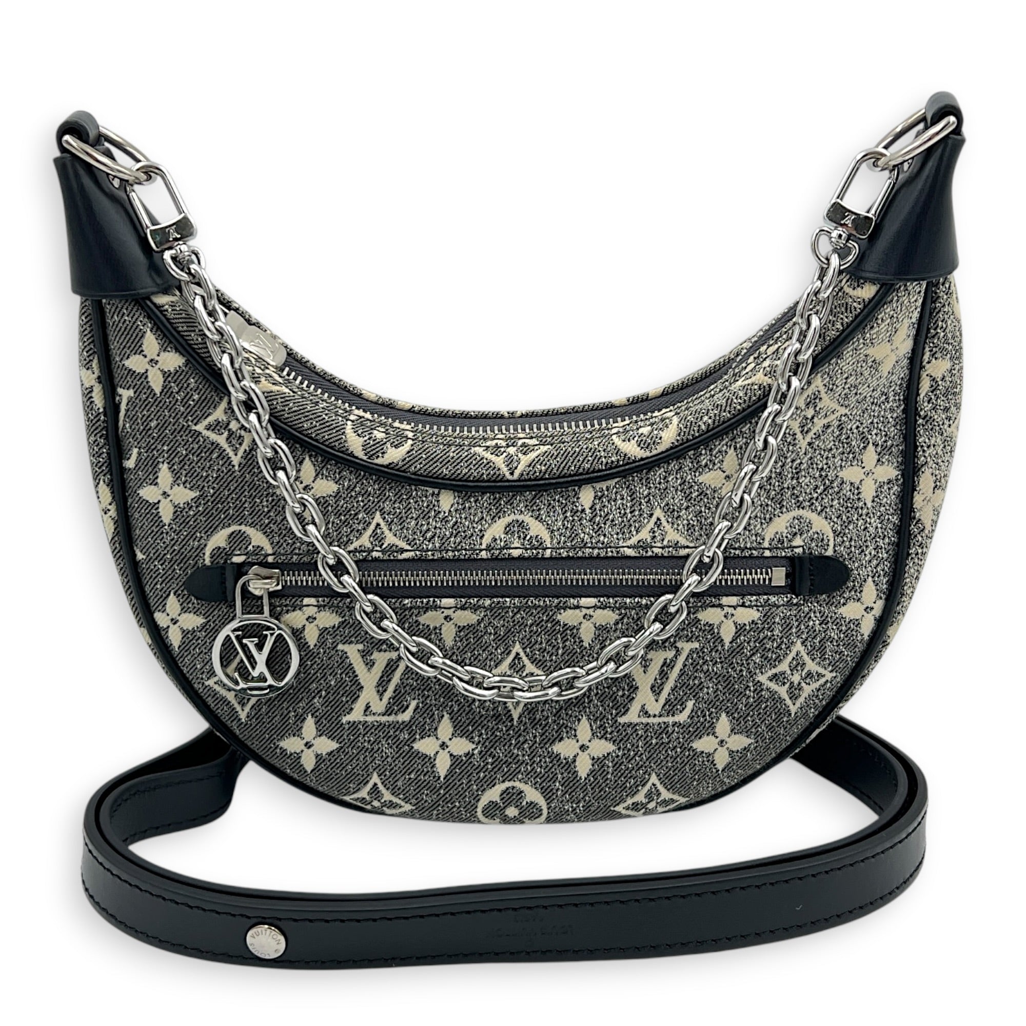 Loop Shoulder Bag Black in Denim, Silver hardware