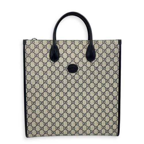 GG Interlocking Tote Bag Black in Coated Canvas, Silver hardware