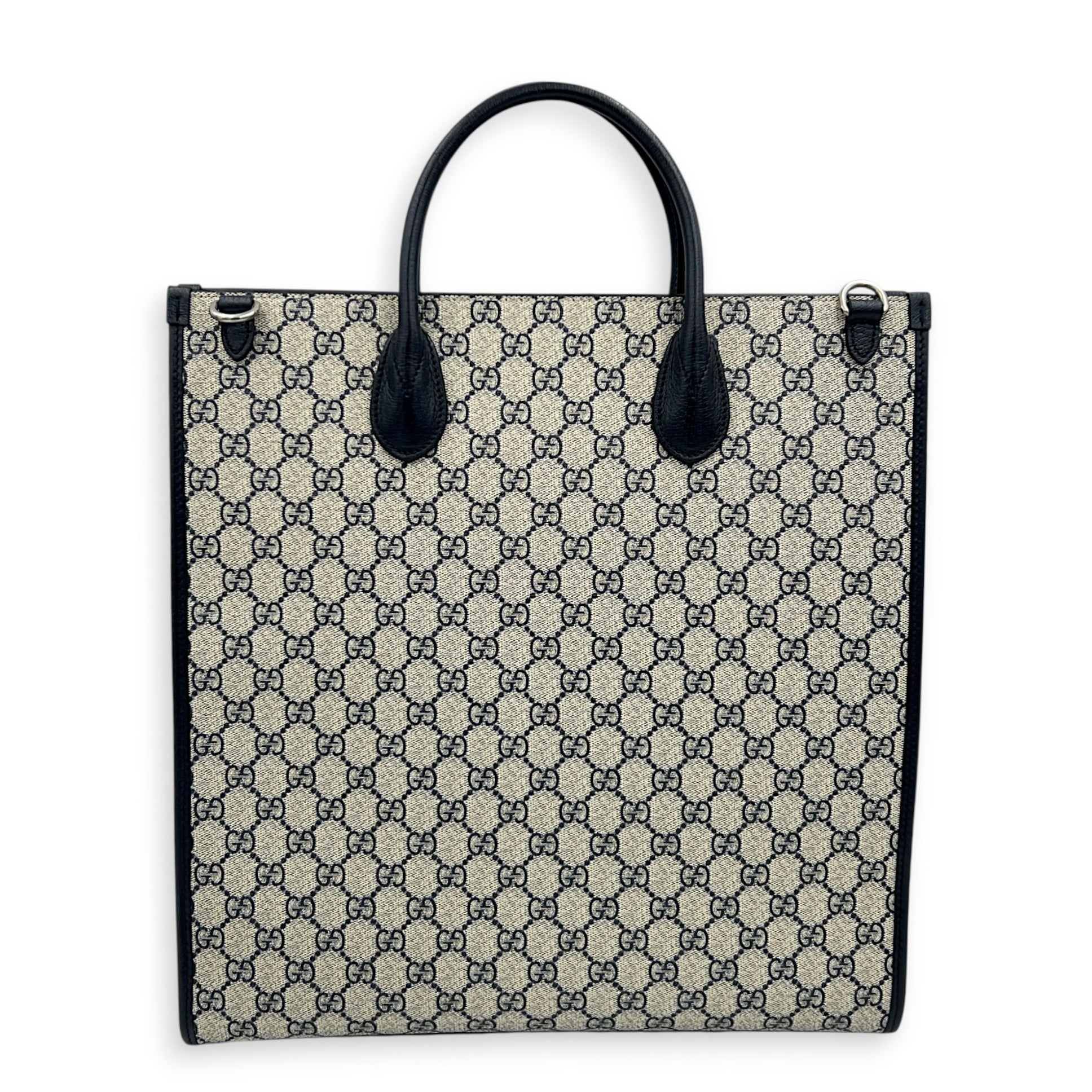 GG Interlocking Tote Bag Black in Coated Canvas, Silver hardware