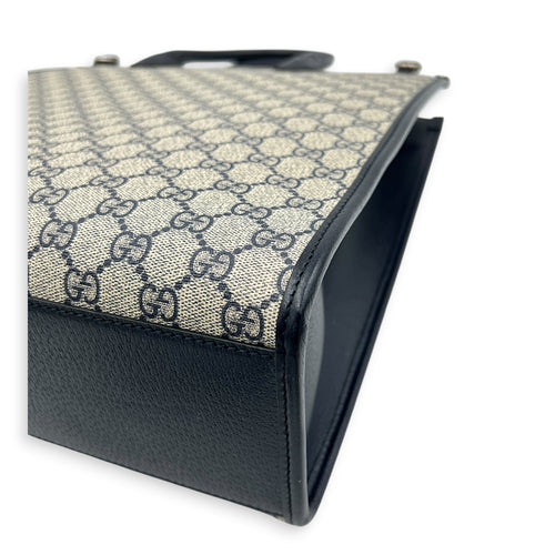 GG Interlocking Tote Bag Black in Coated Canvas, Silver hardware