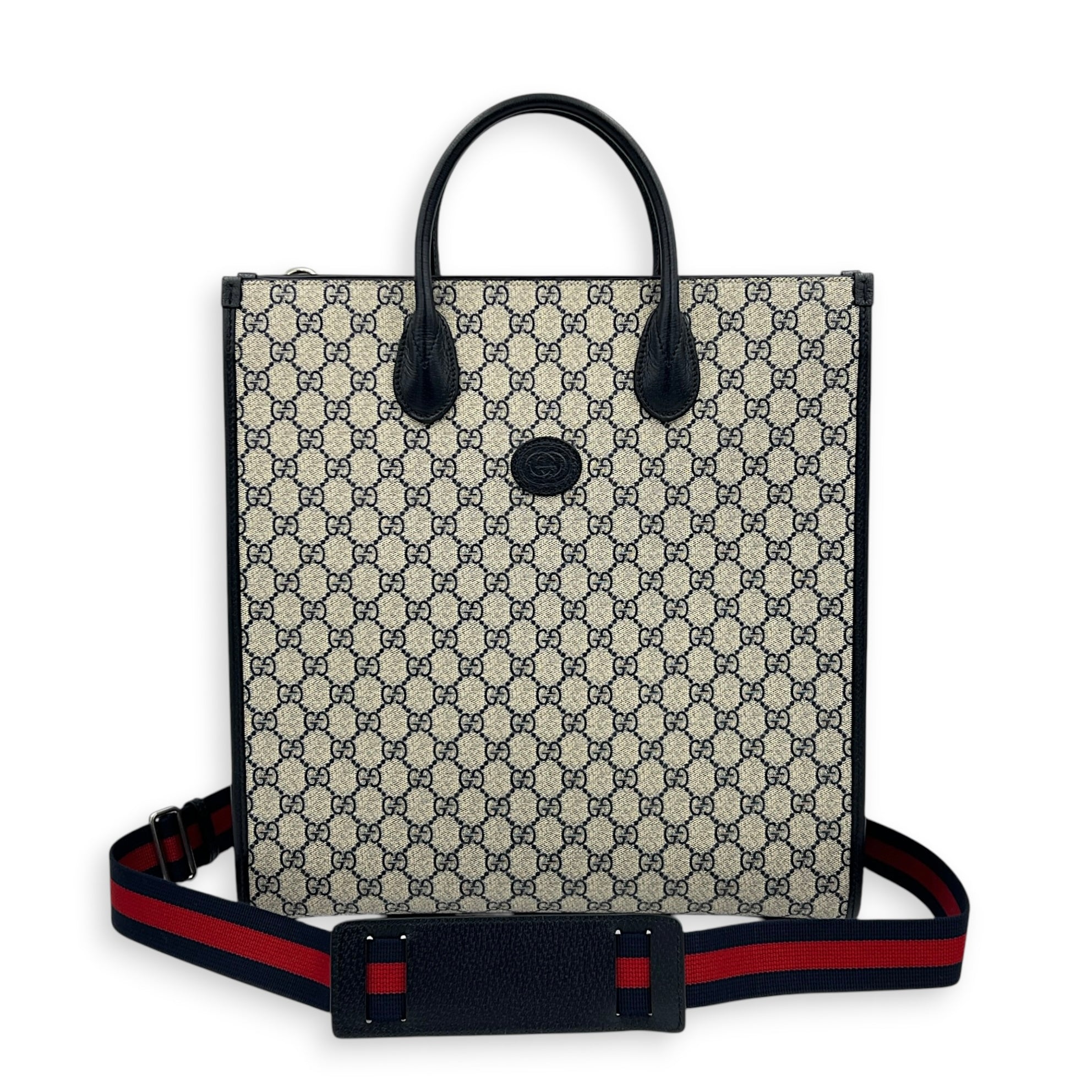 GG Interlocking Tote Bag Black in Coated Canvas, Silver hardware