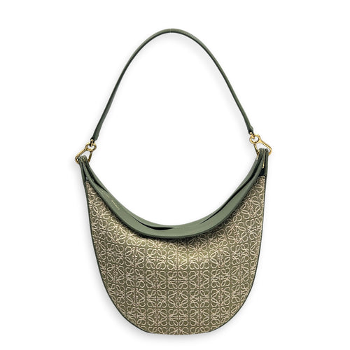 Luna Shoulder Bag Green in Canvas, Gold hardware