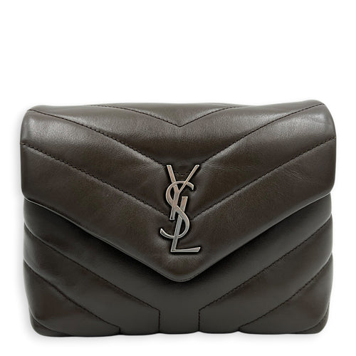 Loulou Toy Brown Shoulder Bag in Calfskin, Silver hardware