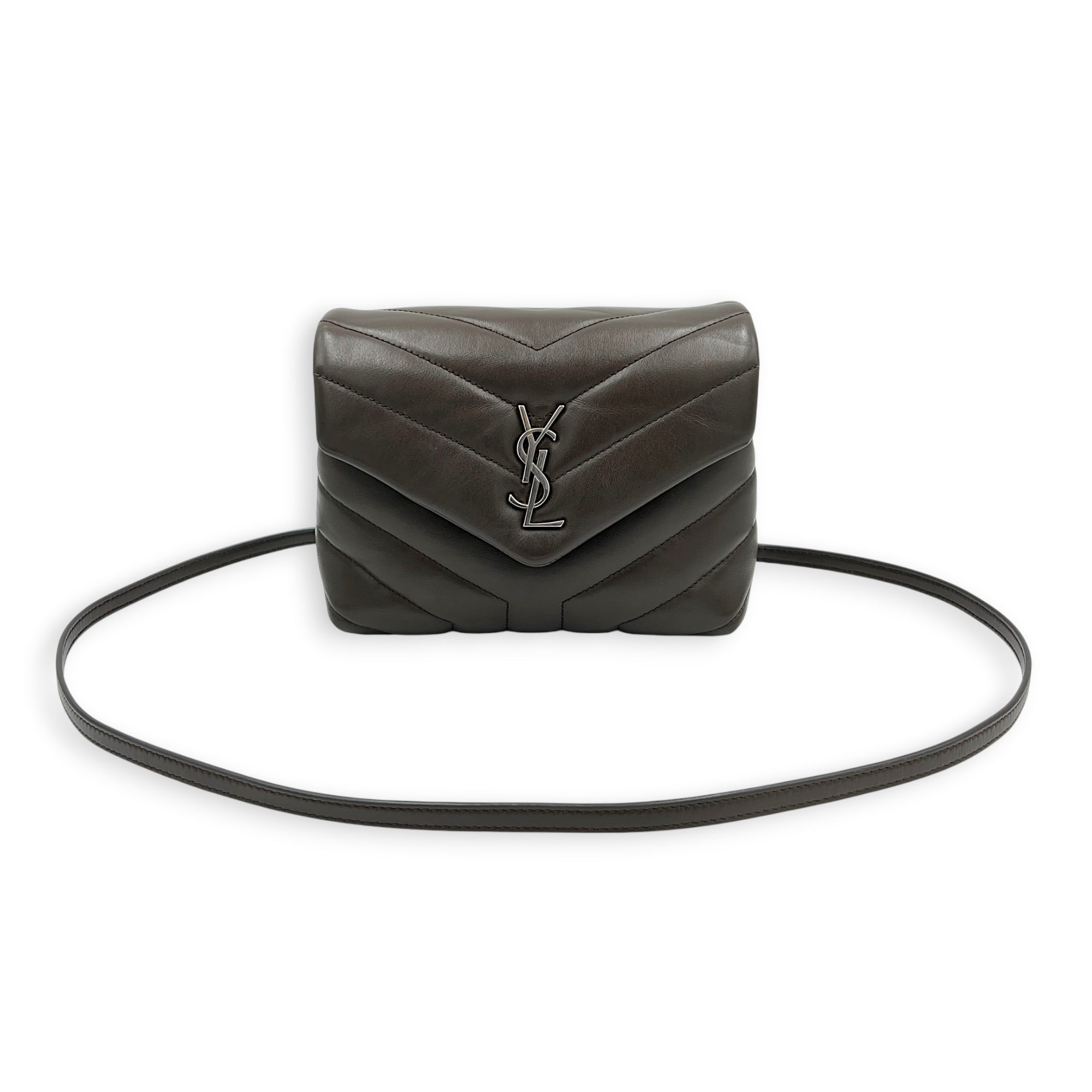 Loulou Toy Brown Shoulder Bag in Calfskin, Silver hardware