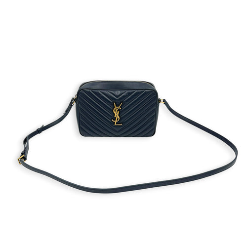 Lou Camera Shoulder Bag Blue in Calfskin, Gold hardware