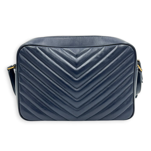 Lou Camera Shoulder Bag Blue in Calfskin, Gold hardware
