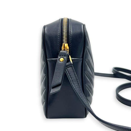 Lou Camera Shoulder Bag Blue in Calfskin, Gold hardware
